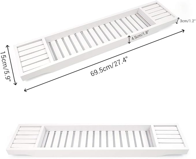Bamboo Bathtub Caddy Tray – Extendable Bath Tub Organizer (White)