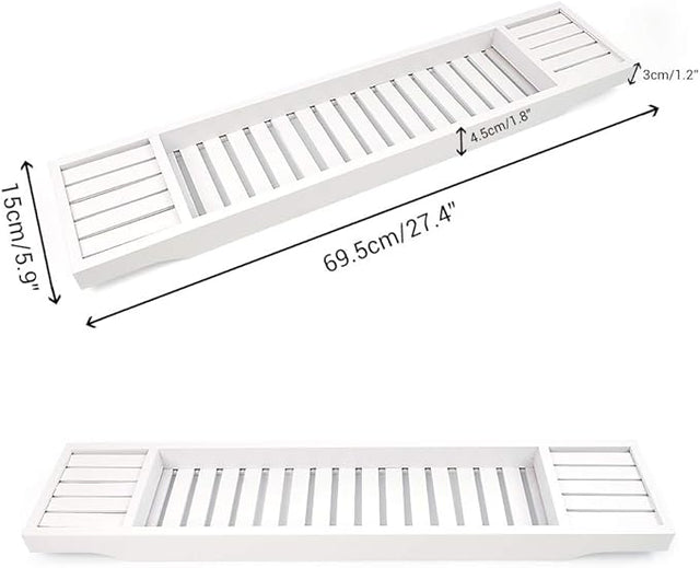 Bamboo Bathtub Caddy Tray – Extendable Bath Tub Organizer (White)