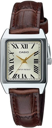 Casio Vintage LTP-V007L-9BUDF Women's Square Analogue Watch - Gold Dial & Brown Leather Band
