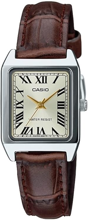 Casio Vintage LTP-V007L-9BUDF Women's Square Analogue Watch - Gold Dial & Brown Leather Band