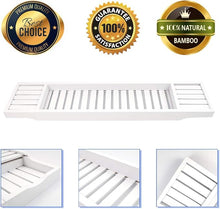 Bamboo Bathtub Caddy Tray – Extendable Bath Tub Organizer (White)