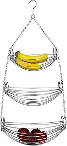 Chrome Hanging Fruit Basket – 3 Layer Kitchen Storage Rack (Hanging Organizer)