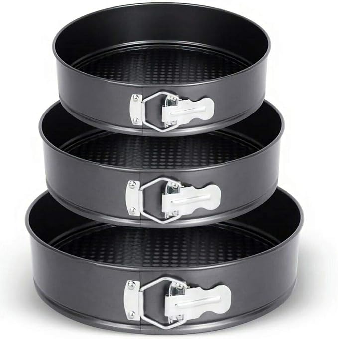 3-Piece Non-Stick Springform Cake Tin Set – Round Leakproof Baking Pans (22, 24, 26 cm)