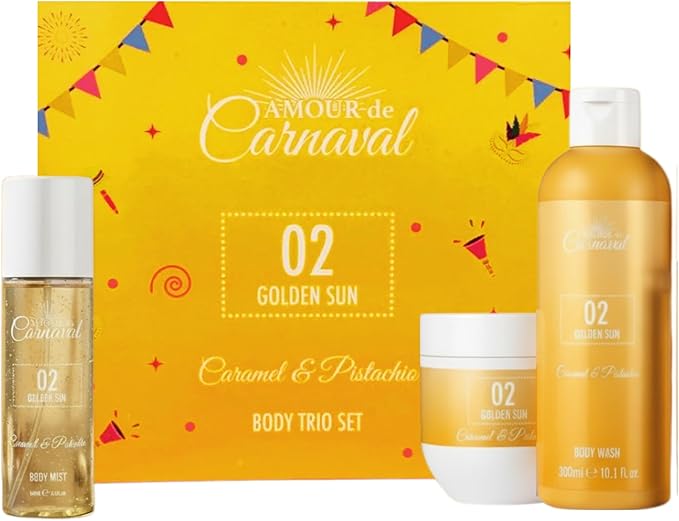 Amour De Carnaval 02 Golden Sun Body Care Gift Set – Caramel & Pistachio (3-Piece Trio Set)