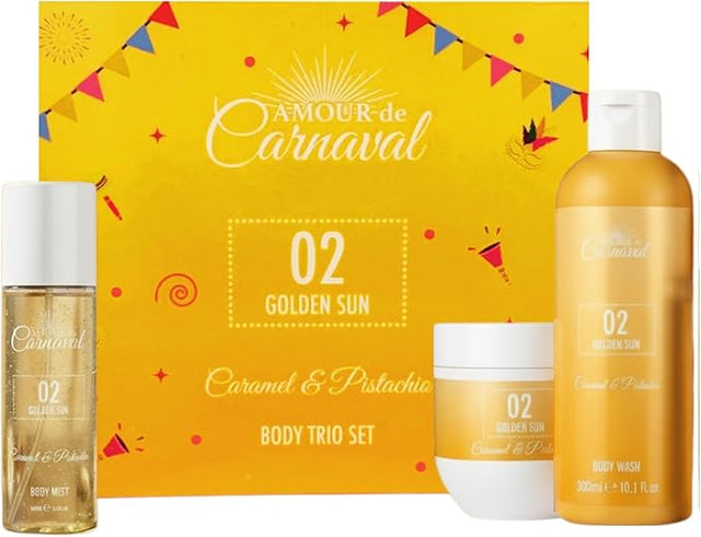 Amour De Carnaval 02 Golden Sun Body Care Gift Set – Caramel & Pistachio (3-Piece Trio Set)