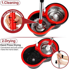 Heavy-Duty Stainless Steel Spin Mop & Bucket System – 360° Rotating Mop with 4-Wheel Mobile Bucket & 2 Microfiber Heads