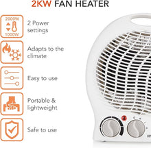 Warmlite 2000W Portable Thermo Fan Heater with 2 Heat Settings & Overheat Protection - White