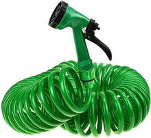 50ft Professional Coil Garden Hose – 15m Retractable Kink-Resistant Hose with Brass Fittings & 5-Function Spray Gun