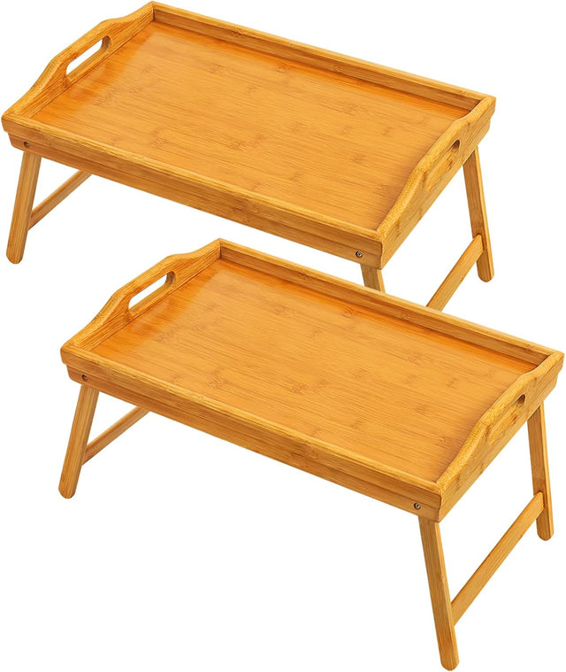 2-in-1 Bamboo Bedside Table Tray – Foldable Breakfast & Laptop Tray with Legs