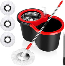 Heavy-Duty Stainless Steel Spin Mop & Bucket System – 360° Rotating Mop with 4-Wheel Mobile Bucket & 2 Microfiber Heads