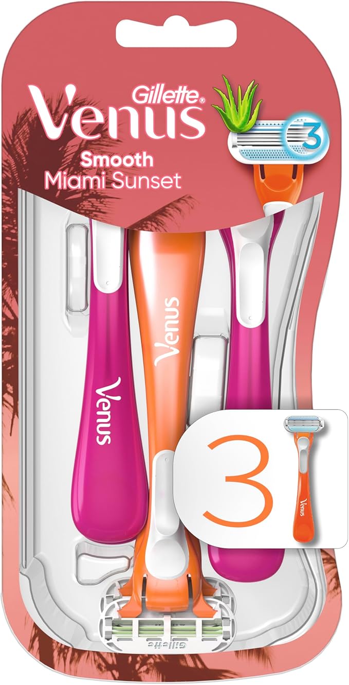 Gillette Venus Smooth Sensitive Women's Disposable Razors - Miami Sunset Edition (3-Pack)