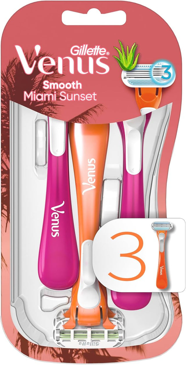 Gillette Venus Smooth Sensitive Women's Disposable Razors - Miami Sunset Edition (3-Pack)