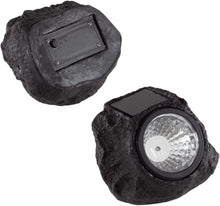 2 Pack Solar Rock Lights – Outdoor Polyresin Stone Garden LED Lights (Black)