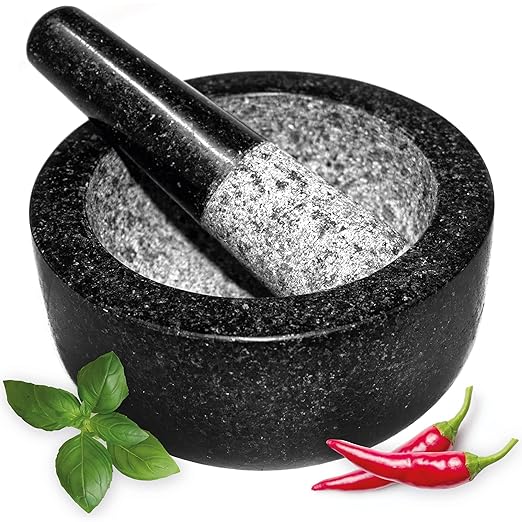 Solid Granite Pestle and Mortar Set – Honed & Polished Stone Grinder for Spices, Herbs, and Pesto