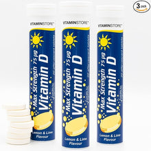Vitamin Store High Strength Vitamin D Effervescent Tablets (3 Packs of 20) – 75µg Lemon & Lime Immune Support