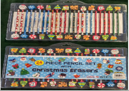 24pcs Quality Pencils with Funky Erasers – Christmas Theme Stationery Set