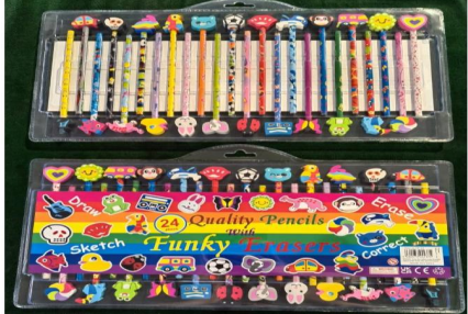 24pcs Quality Pencils with Funky Erasers – Normal Theme Stationery Set