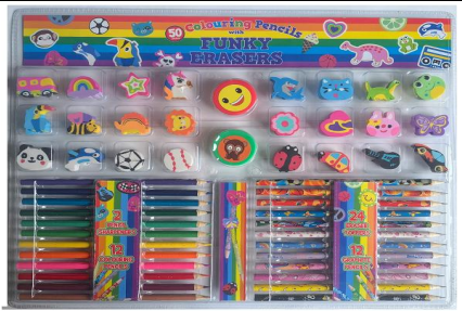 50pcs Quality Pencils with Funky Erasers + 2 Sharpeners – Normal Theme Stationery Set