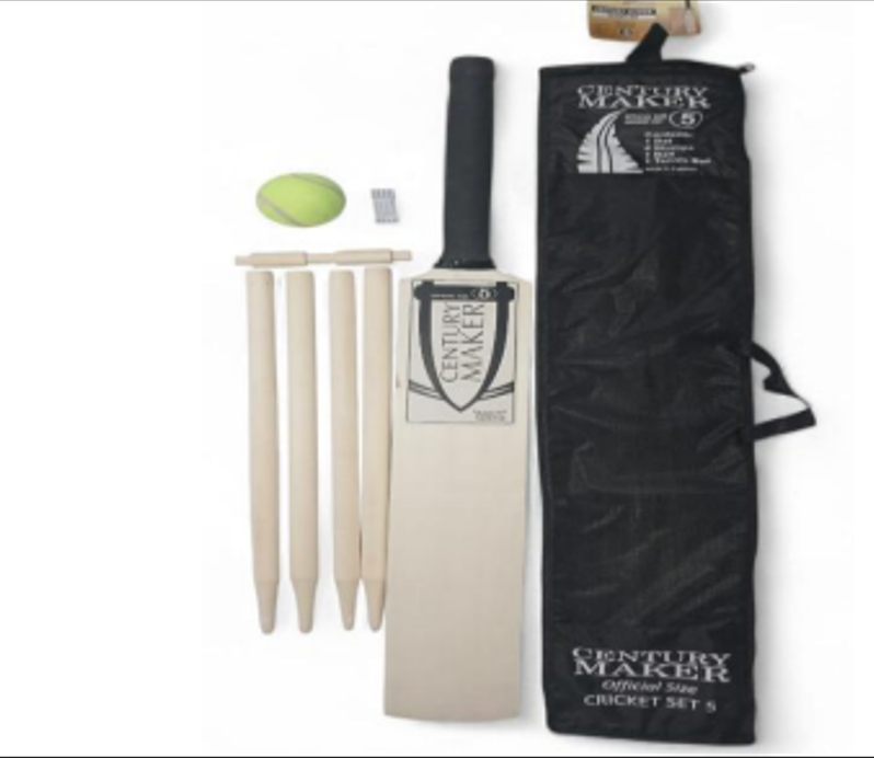 Size 5 Complete Youth Cricket Set – Wooden Bat, 4 Stumps, Bail & Ball with Mesh Carry Bag (Made in Pakistan)