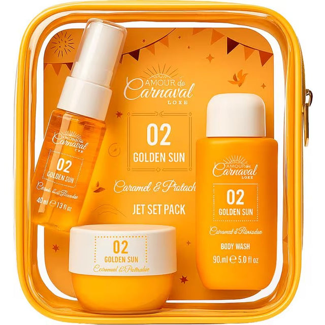 Amour De Carnaval Golden Sun Jet Set Travel Bag - 3-Piece Holiday Toiletry Set