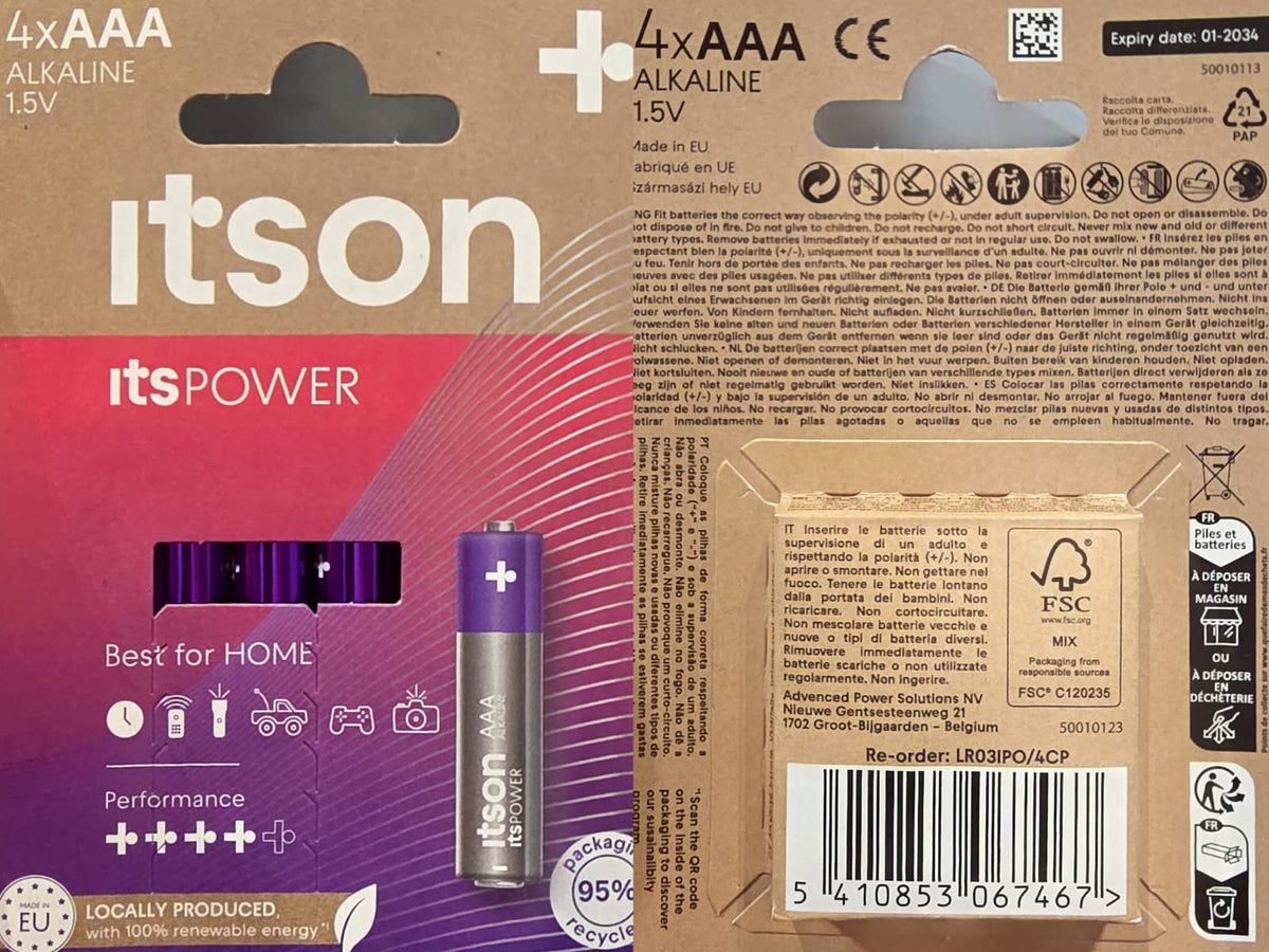 Itson High-Performance AAA Alkaline Batteries (4-Pack) – Long-Lasting Power Cells