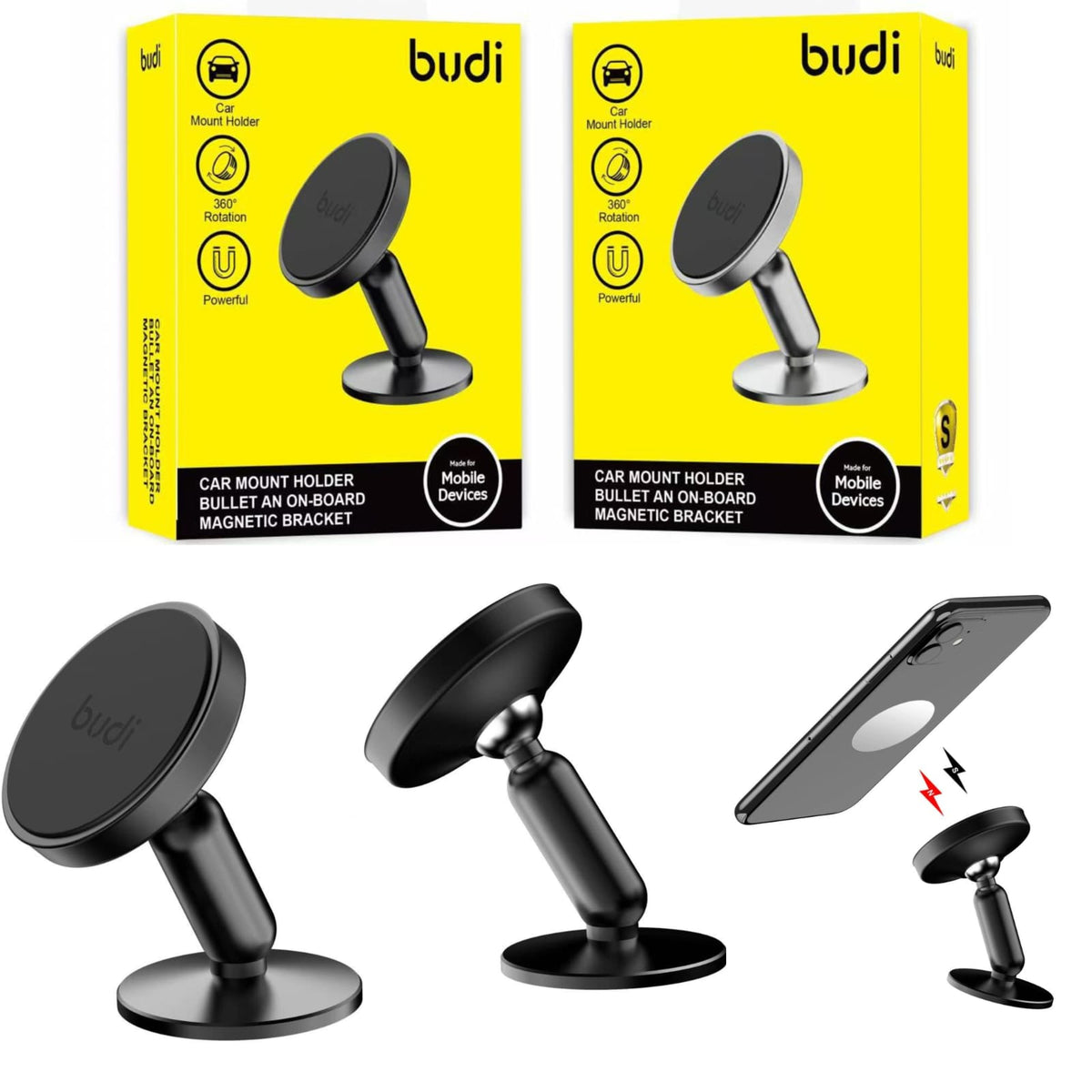 Budi Powerful Magnetic Car Mount Dashboard Phone Holder with 360° Rotation