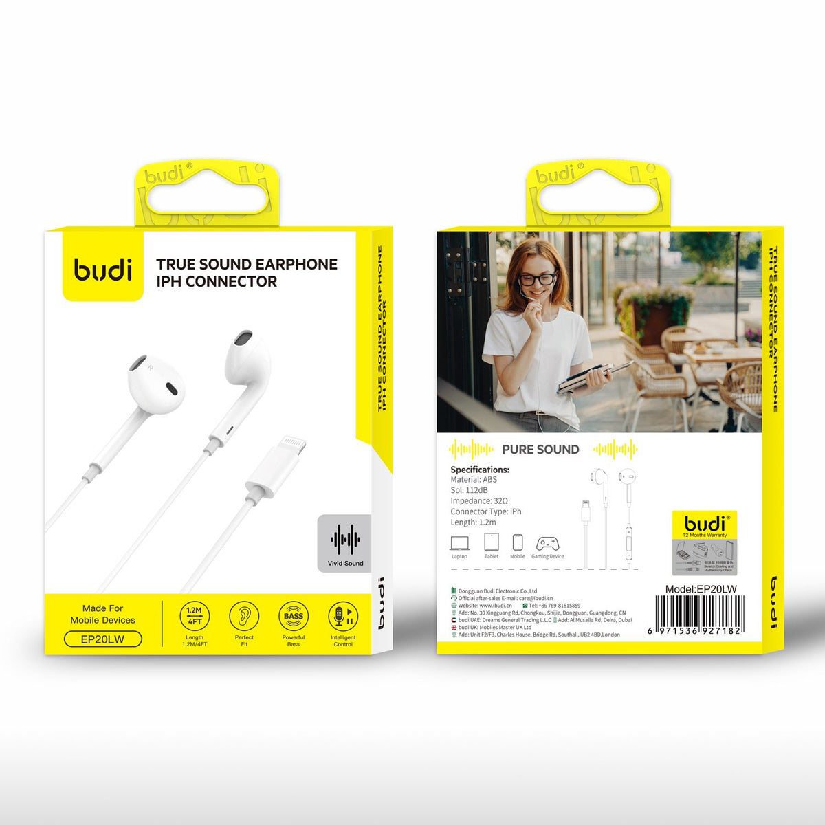 Budi True Sound In-Ear Earphones with Lightning Connector – Wired Apple MFi Compatible Headset
