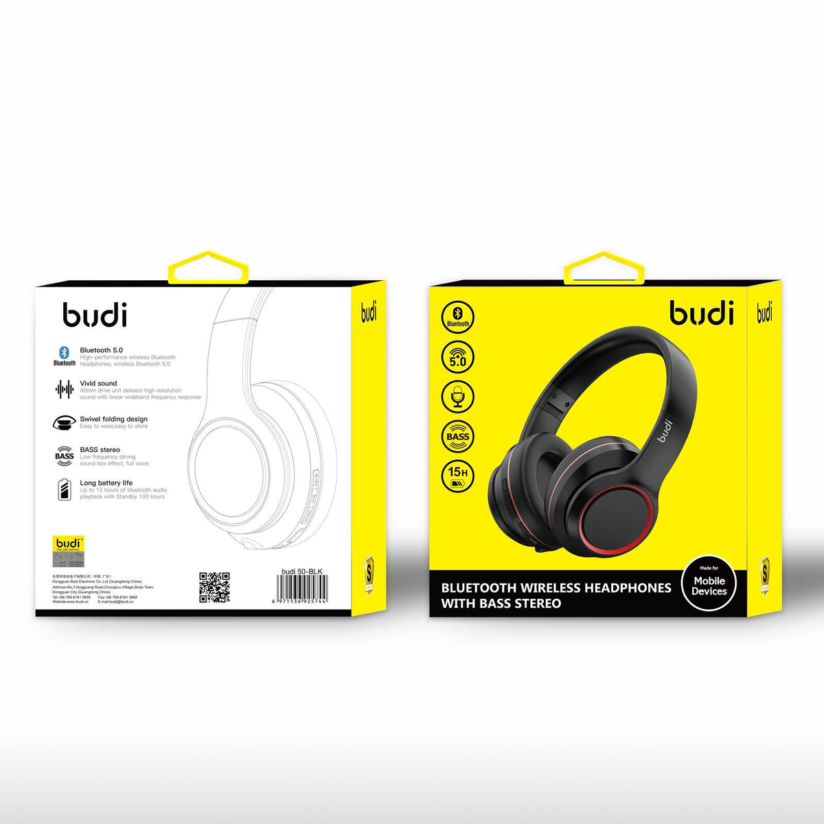 Budi Wireless Bluetooth Over-Ear Headphones – High-Definition Stereo Headset with Powerful Deep Bass