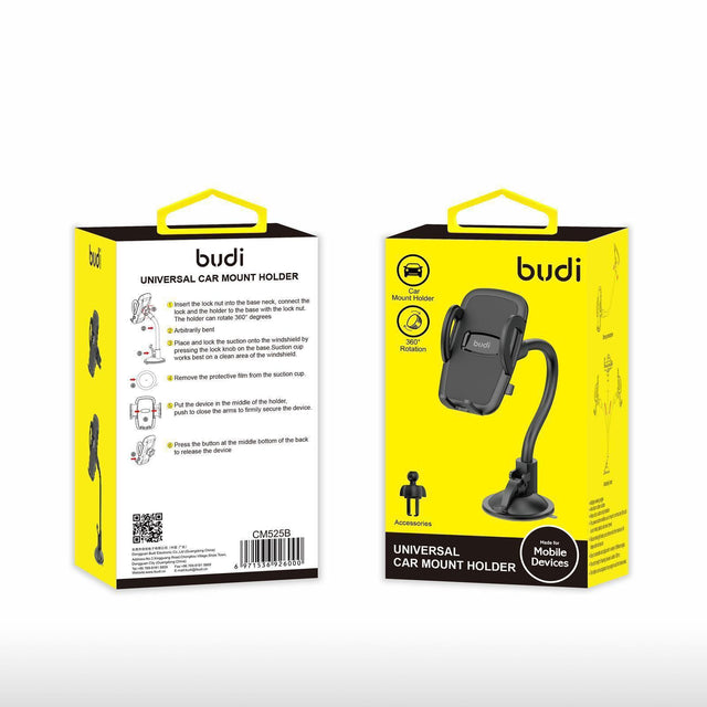 Budi Universal Car Mount Phone Holder – Multi-Surface Flexible Dashboard & Windshield Cradle