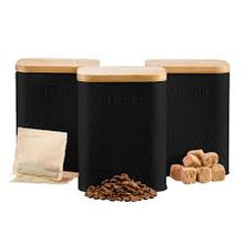 3 Piece Square Kitchen Canister Set with Bamboo Lids – Tea Coffee Sugar Storage Containers