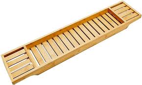Bamboo Bathtub Caddy Tray – Natural Bamboo Bath Tub Organizer Shelf