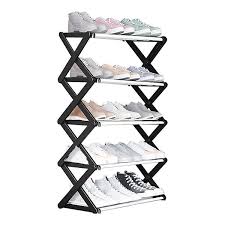 5 Tier Extendable Shoe Rack – Adjustable Black Shoe Storage Organizer
