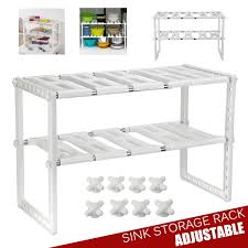 Under Sink Organiser Rack – 2 Tier Adjustable Plastic Kitchen Storage Shelf