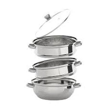 3 Tier Stainless Steel Steamer Pot Set with Glass Lids – 4 Piece Steam Cooker 25CM