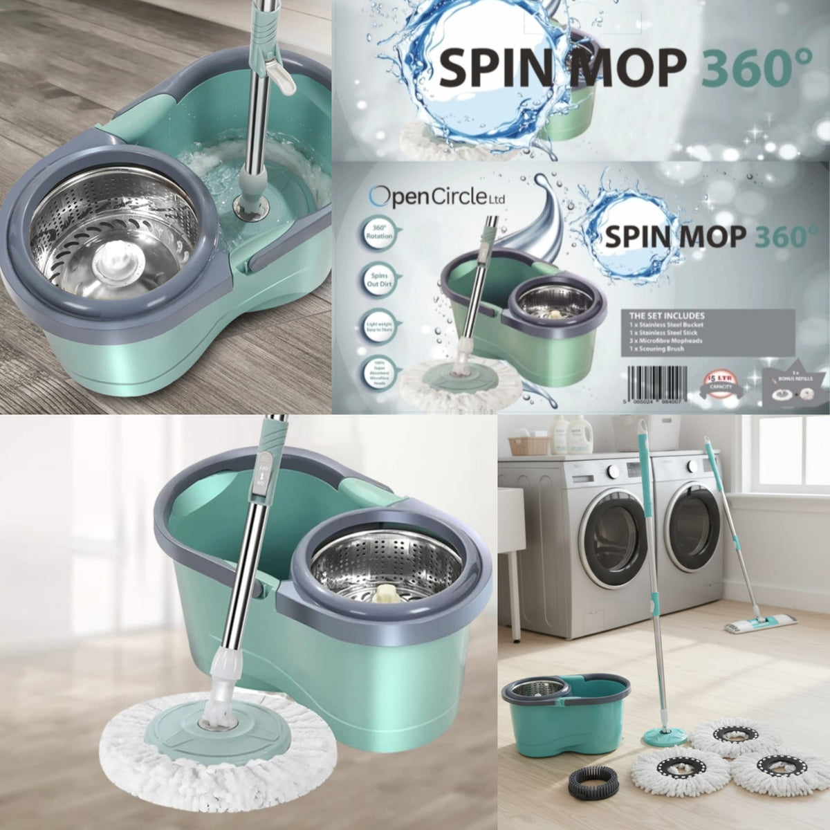 360° Spin Mop with Open Circle Wringer – Easy Clean Floor Cleaning System