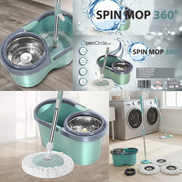 360° Spin Mop with Open Circle Wringer – Easy Clean Floor Cleaning System